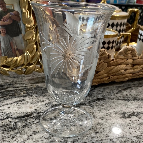 Source Unknown Other - Etched Floral Clear Glass Footed Water Goblet!
